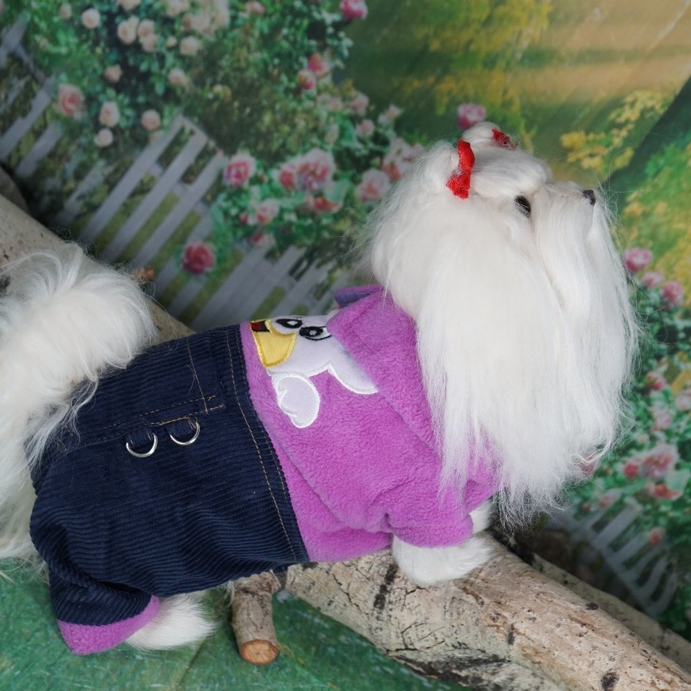 Purple Fleece and Navy Blue Corduroy Dog Puppy Jumper Coat Sz S